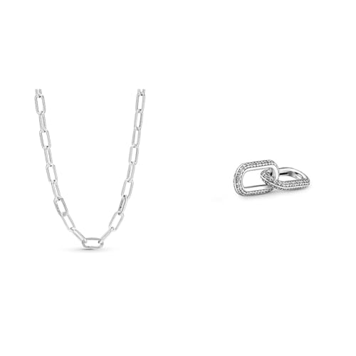 Pandora ME Link Chain Halskette 45cm aus Sterling-Silber & ME Styling Pavé Doppel-Link aus Sterling Silber; nur kompatibel Me Armbändern; Höhe: 8;2mm; 799660C02 von Pandora