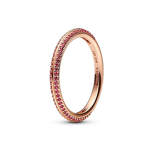 PANDORA ME Pavé Ring Größe 54 aus rosévergoldeter Metalllegierung mit syntetischen Rubinen, Ausschließlich Kompatibel ME, 189679C02-54 von PANDORA
