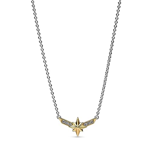 PANDORA Marvel Captain Marvel Oktogramm Stern Bicolor Anhänger Halskette aus Sterling Silber mit 14 Karat vergoldete Metalllegierung, Zirkonia, Länge: 50cm, 362745C01-50 von PANDORA