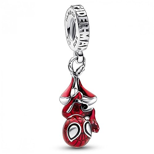 PANDORA Marvel Hängender Spider-Man Charm-Anhänger x Disney Collection, kompatibel Moments Armbändern, 792323C01 von PANDORA