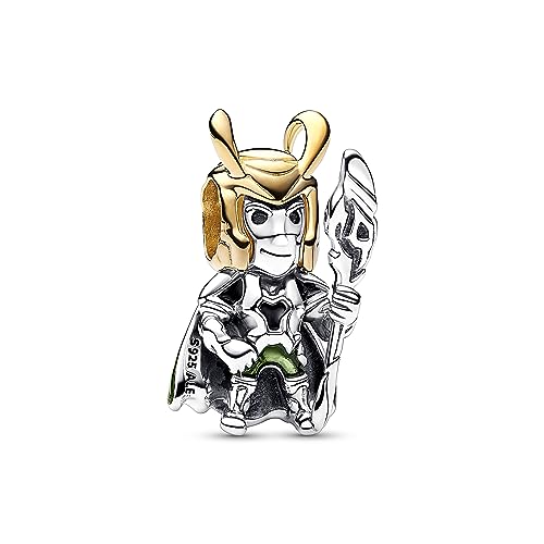 PANDORA Moments Marvel Loki Charm aus Sterling Silber mit 14 Karat vergoldeter Metalllegierung, Kompatibel Moments Armbänder, 762764C01 von PANDORA