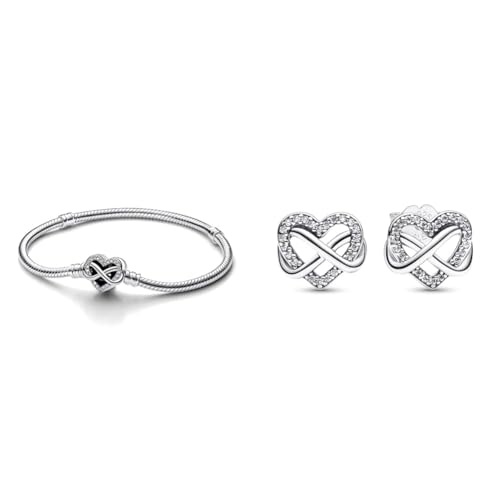 Pandora Moments Armband aus Sterling-Silber mit Funkelndem Unendlichkeits-Herzverschluss und Zirkonia Steinen & Moments Funkelnde Unendlichkeits-Herz Ohrstecker aus Sterling Silber von PANDORA