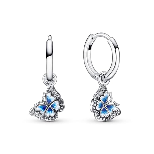 PANDORA MOMENTS Creolen mit Anhänger "Blauer Schmetterling" Silber 290778C01 von PANDORA