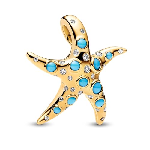Pandora Moments Funkelnder Blauer Seestern Charm-Anhänger aus 14K Vergoldetem Sterling Silber, Kompatibel Moments Anhänger, 793746C01 Pandora Moments Funkelnder Blauer Seestern Charm-Anhänger aus 14K Vergoldetem Sterling Silber, Kompatibel Moments Anhänger, 793746C01 von Pandora
