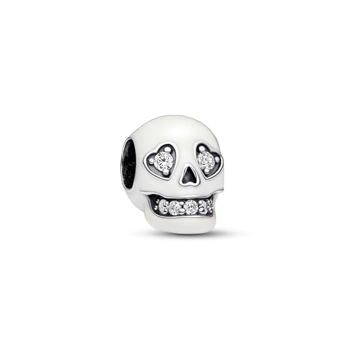 PANDORA Moments Glow-in-the-dark Funkelnder Totenkopf Charm aus Sterling Silber mit Cubic Zirkoniasteinen, Kompatibel Moments Armbändern, 792811C01 von PANDORA