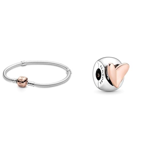 Pandora Moments Schlangen-Gliederarmband mit Zylinderverschluss aus Sterling-Silber & ROSE Charm freihändiges Herz Rose 788697C00 von Pandora