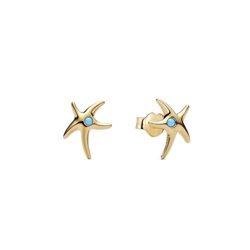 Pandora Moments Seestern Ohrstecker aus 14 Karat Vergoldetem Sterling Silber mit capriblauen Kristallen,263820C01 von PANDORA