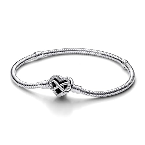PANDORA Moments Armband aus Sterling-Silber mit Funkelndem Unendlichkeits-Herzverschluss und Zirkonia Steinen, kompatibel mit Charms und Anhängern aus der Moments Kollektion, Größe: 16cm, 592645C01-16 von PANDORA