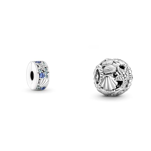 Pandora Moments Tropischer Seestern & Muschel Clip-Charm & Offen gearbeitetes Seestern, Muschel und Herzen Charm Silber, 11 x 11 x 9,8 mm von Pandora