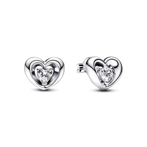 PANDORA Strahlendes Herz & Schwebender Stein Ohrstecker aus Sterlingsilber mit Zirkonia in der Farbe Silber, PANDORA Moments Collection, 292500C01 von PANDORA