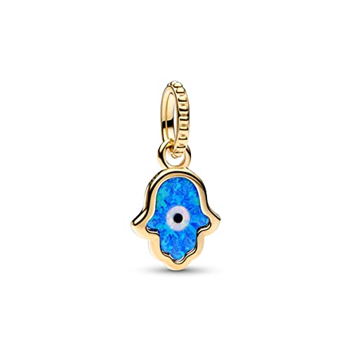 PANDORA Moments Schillernde Blaue Hand der Fatima Charm-Anhänger mit 14 Karat vergoldeter Metalllegierng, Kompatibel ME Armbändern, 762699C01 PANDORA Moments Schillernde Blaue Hand der Fatima Charm-Anhänger mit 14 Karat vergoldeter Metalllegierng, Kompatibel ME Armbändern, 762699C01 von PANDORA