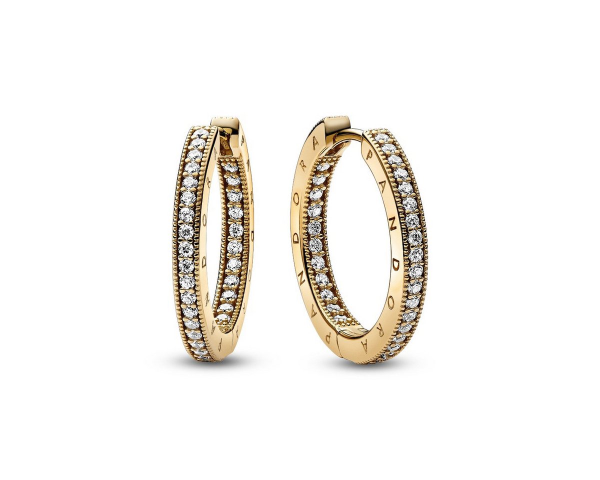 Pandora Paar Creolen 262738C01 Ohrringe Creolen Damen Signature Logo & Pavé Vergoldet von Pandora