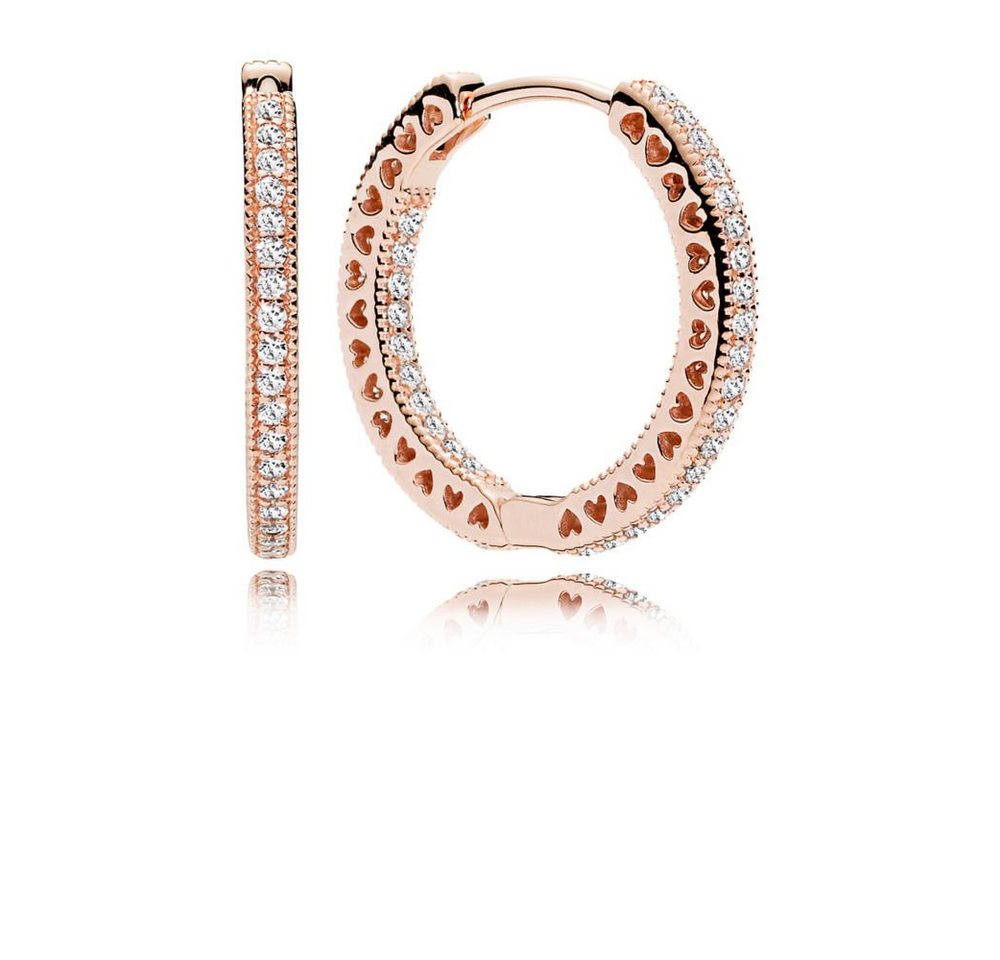 Pandora Paar Creolen 286318CZ Creolen Damen Funkeln und Herzen 14k Rose Gold Plattiert von Pandora