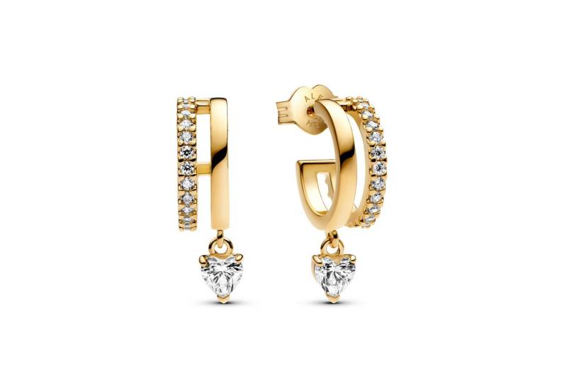 Pandora Paar Creolen Ohrringe Damen Hängendes Herz Zirkonia Vergoldet 263685C01 von Pandora