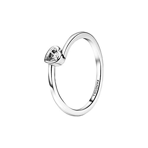 PANDORA People Klares geneigtes Herz Solitär-Ring aus Sterling Silber mit weißem Zirkonia/Ringgröße: 56 von PANDORA