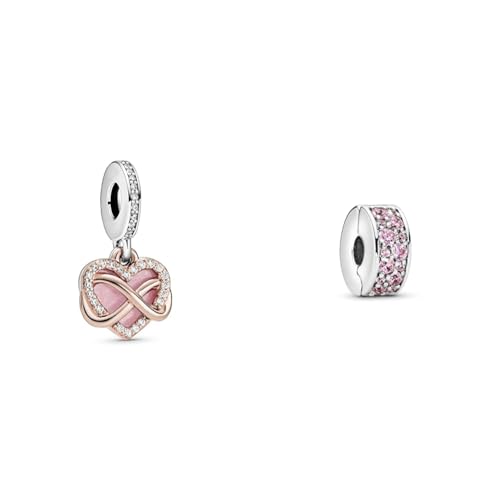 Pandora ROSE Charm Anhänger Herz Funkelndes Unendlichkeitsherz 788878C01 & Rosafarbener Pavé-Glanz Clip 791817PCZ von Pandora