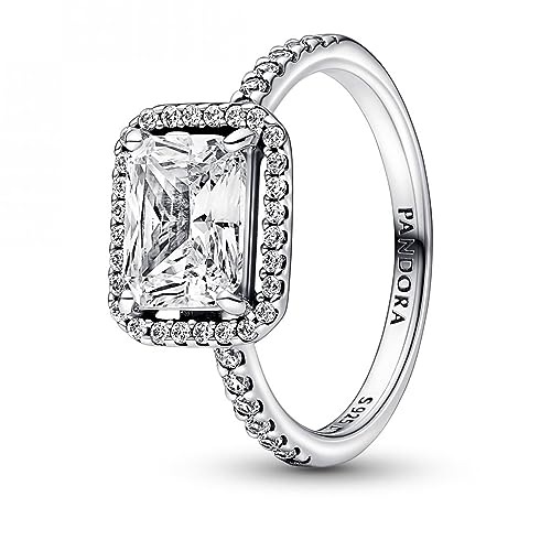 PANDORA Timeless Rechteckiger Funkelnder Strahlenkranz Ring aus Sterling-Silber mit Cubic Zirkonia, Gr. 50, 192391C01-50 von PANDORA