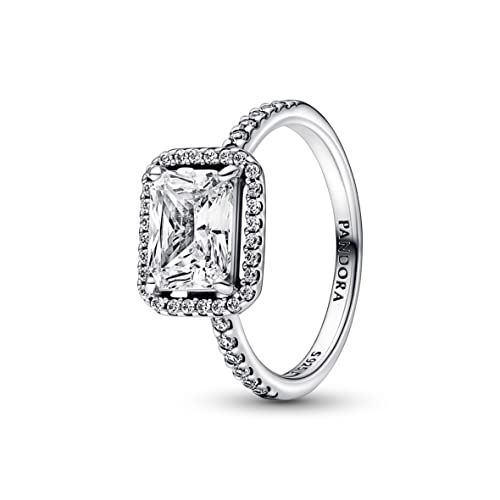 PANDORA Timeless Rechteckiger Funkelnder Strahlenkranz Ring in Sterling-Silber mit Cubic Zirkonia Timeless Collection, Größe 58, 192391C01-58 von PANDORA