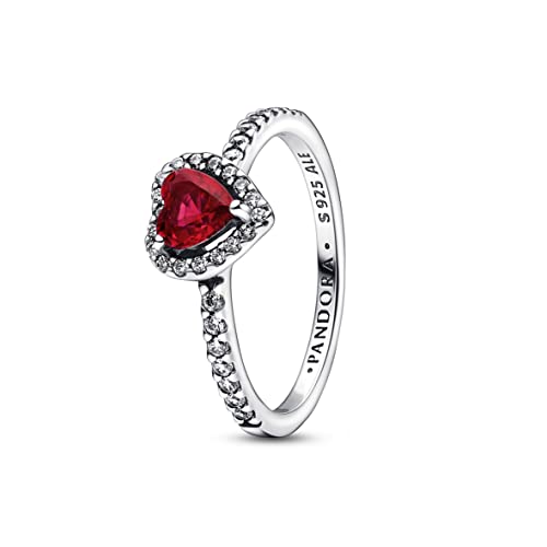 PANDORA Ausgeprägtes Rotes Herz Ring aus Sterlingsilber mit Zirkonia in der Farbe Silber-Rot, PANDORA Timeless Collection, Gr.58, 198421C02-58 von PANDORA