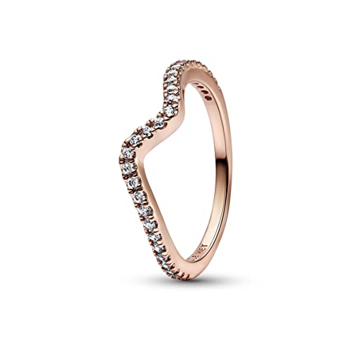 PANDORA Funkelnde Welle Ring aus Sterlingsilber mit Zirkonia in der Farbe Roségold, PANDORA Timeless Collection, Gr.58, 182539C01-58 von PANDORA