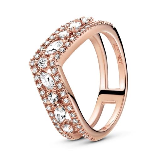PANDORA Marquise-Schliff funkelnder doppelter Wishbone-Ring in Roségold mit 14 Karat rosévergoldete Metalllegierung und Cubic Zirkonia Steinen Timeless Collection, Größe 52 von PANDORA