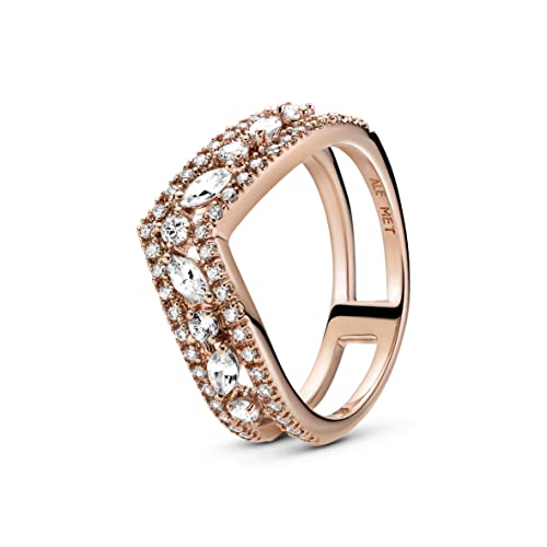 Pandora Marquise-Schliff funkelnder doppelter Wishbone-Ring in Roségold mit 14 Karat rosévergoldete Metalllegierung und Cubic Zirkonia Steinen Timeless Collection, Größe 54 von Pandora