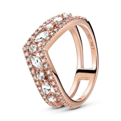 Pandora Marquise-Schliff funkelnder doppelter Wishbone-Ring in Roségold mit 14 Karat rosévergoldete Metalllegierung und Cubic Zirkonia Steinen Timeless Collection, Größe 58 von Pandora