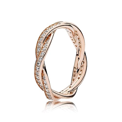 PANDORA Sparkling Twisted Lines Ring in Roségold mit 14 Karat rosévergoldete Metalllegierung und Cubic Zirkonia Timeless Collection, Größe 52 von PANDORA