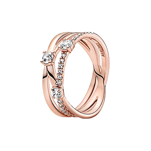 PANDORA Ring Timeless "funkelnder Dreifachring" Zirkonia rosévergoldet 189400C01 56 von Pandora