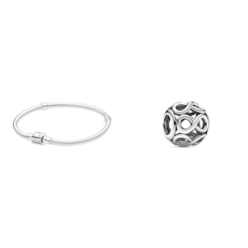 Pandora Schlangen-Gliederarmband mit Zylinder-Verschluss in Sterling-Silber Moments Collection, Größe 23 & Offen gearbeitetes Unendlichkeits-Charm Sterling-Silber 11 x 11 x 9,8 mm (T/H/B) von Pandora