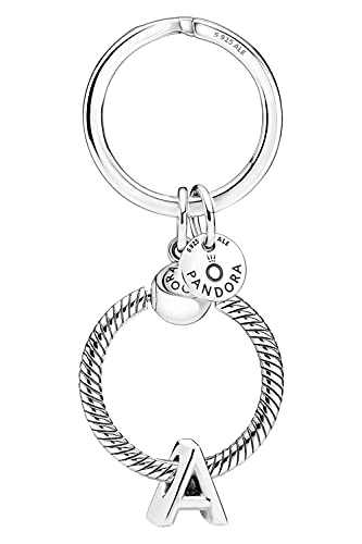 Pandora Schlüsselring mit Buchstaben-Anhänger A Geschenkset aus Schlüsselanhänger und Silbercharm, modisches Accessoire aus Sterlingsilber, 51525-A von Pandora