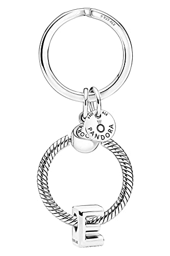 Pandora Schlüsselring mit Buchstaben-Anhänger E Geschenkset aus Taschenanhänger und Silbercharm, modisches Accessoire aus Sterlingsilber, 51525-E von Pandora