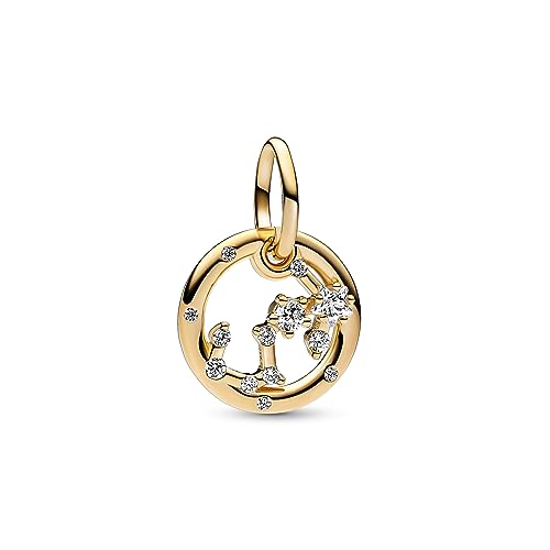 PANDORA Moments Sternzeichen Skorpion Charm-Anhänger aus Sterling Silber mit 14 Karat vergoldeter Metalllegierung, Zirkonia, Kompatibel Moments Armbänder, 762710C01 von PANDORA
