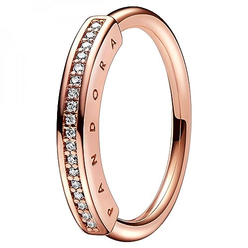 PANDORA Signature I-D Pavé-Ring in der Farbe Roségold aus rosévergoldeter Metalllegierung mit Cubic Zirkonia - Größe: 52, 182283C01-52 von PANDORA