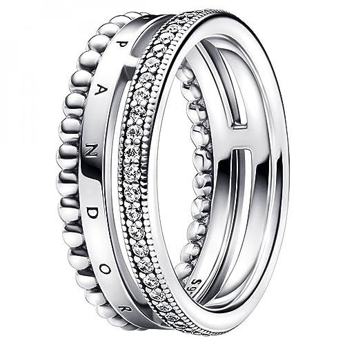 PANDORA Signature Logo Pavé & Perlen Ring in der Farbe Silber aus Sterling-Silber mit Cubic Zirkonia - Größe: 54, 192312C01-54 PANDORA Signature Logo Pavé & Perlen Ring in der Farbe Silber aus Sterling-Silber mit Cubic Zirkonia - Größe: 54, 192312C01-54 von PANDORA