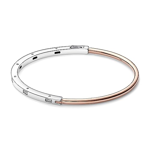 PANDORA Signature Bicolor I-D Pavé-Armreif aus Sterling Silber mit 14 Karat rosévergoldete Metalllegierung, Zirkonia, Größe: 19cm, 582740C01-3 von PANDORA