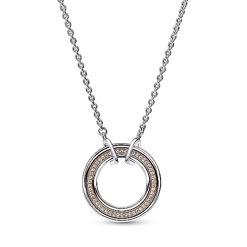 PANDORA Signature Bicolor Logo & Pavé Halskette aus Sterling Silber mit 14 Karat rosévergoldete Metalllegierung, Zirkonia, Länge 50cm, 382772C01-50 von PANDORA