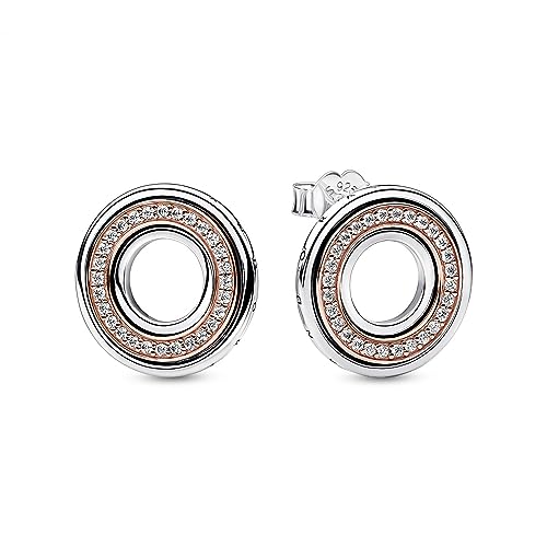 PANDORA Signature Bicolor Logo & Pavé Ohrstecker aus Sterling Silber mit rosévergoldeter Metalllegierung, Zirkonia, Höhe: 15mm, 282780C01 PANDORA Signature Bicolor Logo & Pavé Ohrstecker aus Sterling Silber mit rosévergoldeter Metalllegierung, Zirkonia, Höhe: 15mm, 282780C01 von PANDORA
