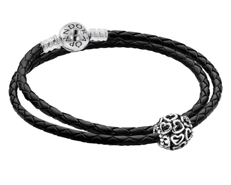 Pandora Silberarmband Damen Leder-Starterset mit Charm Offene en von Pandora