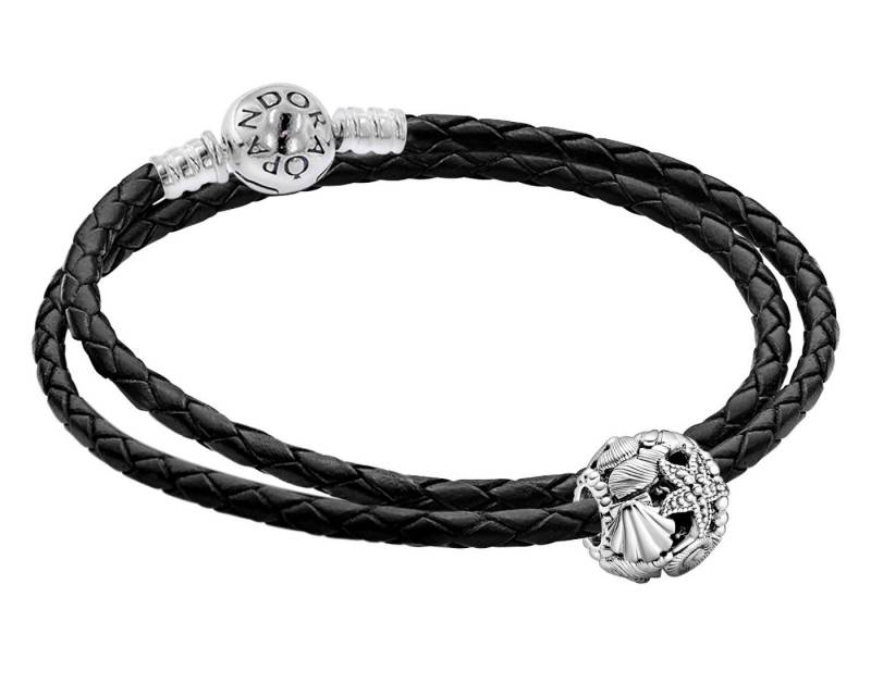 Pandora Silberarmband Damen-LederSet mit Charm Seestern, Muscheln und en von Pandora
