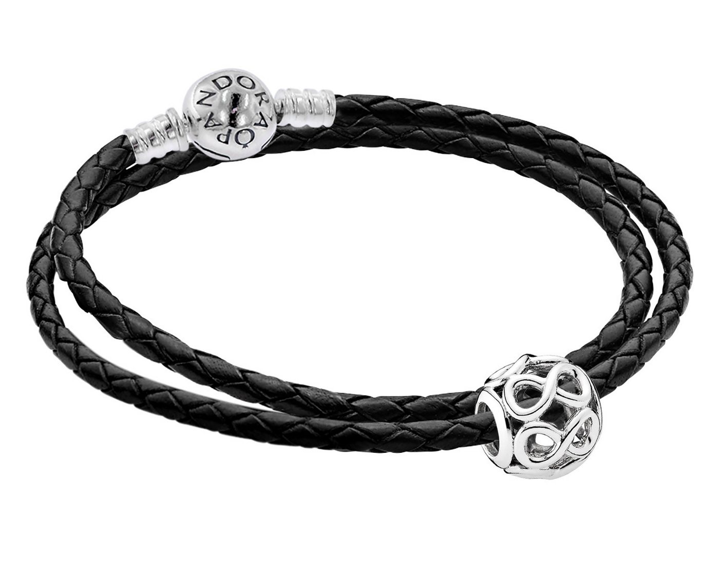 Pandora Silberarmband Damen-Lederim Set mit Charm Unendlichkeit von Pandora
