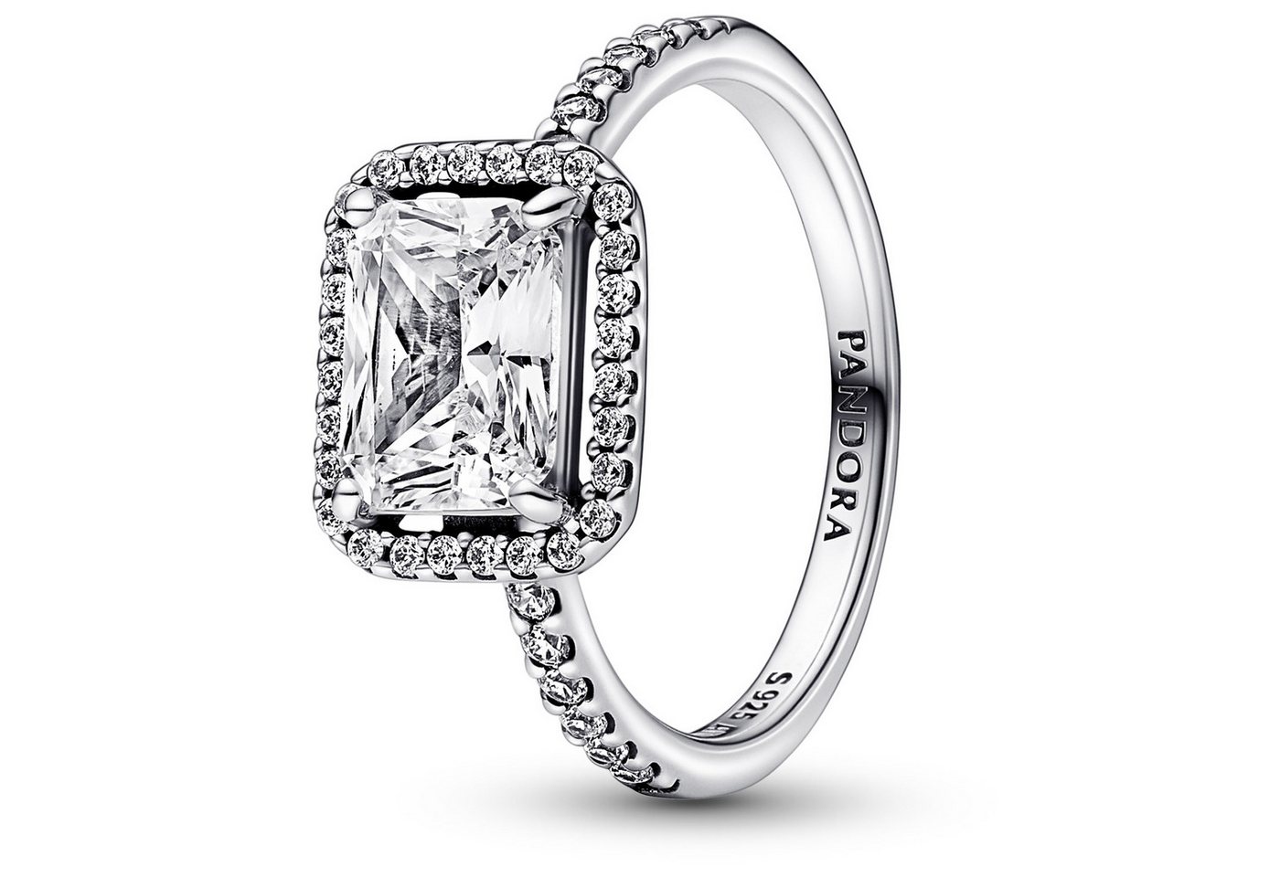 Pandora Silberring Damen-Silber Rechteckiger Funkelnder Heiligenschein von Pandora