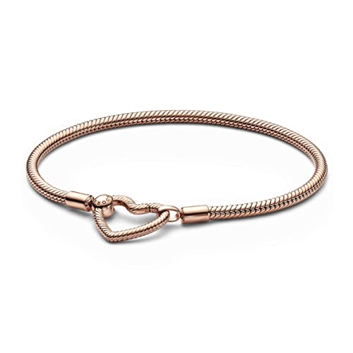 PANDORA Moments Herzverschluss Schlangen-Gliederarmband aus 14 Karat rosévergoldeter Metalllegierung - kompatibel Moments Armbänder - Größe: 16cm PANDORA Moments Herzverschluss Schlangen-Gliederarmband aus 14 Karat rosévergoldeter Metalllegierung - kompatibel Moments Armbänder - Größe: 16cm von PANDORA