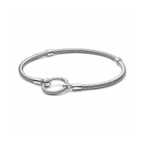 PANDORA Moments O Verschluss Schlangen-Gliederarmband aus Sterling Silber - kompatibel Moments Armbänder - Größe: 19 cm von PANDORA