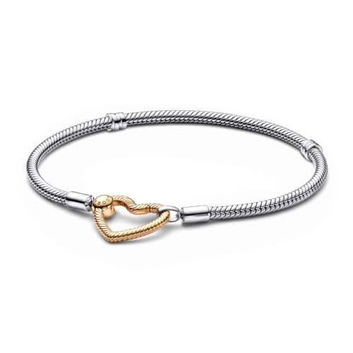 PANDORA Moments Herzverschluss Schlangen-Gliederarmband aus Sterling-Silber und 14 Karat vergoldeter Metalllegierung - kompatibel Moments Armbänder - Größe: 18cm PANDORA Moments Herzverschluss Schlangen-Gliederarmband aus Sterling-Silber und 14 Karat vergoldeter Metalllegierung - kompatibel Moments Armbänder - Größe: 18cm von PANDORA