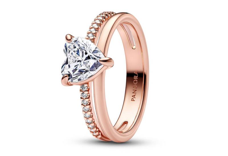 Pandora Solitärring Damen-Doppelschiene mit Roségoldfarben von Pandora