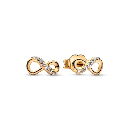 PANDORA Moments Funkelnde Unendlichkeit Ohrstecker aus 14 Karat vergoldeter Metalllegierung mit Zirkonia in der Farbe Gold, 262626C01 von PANDORA