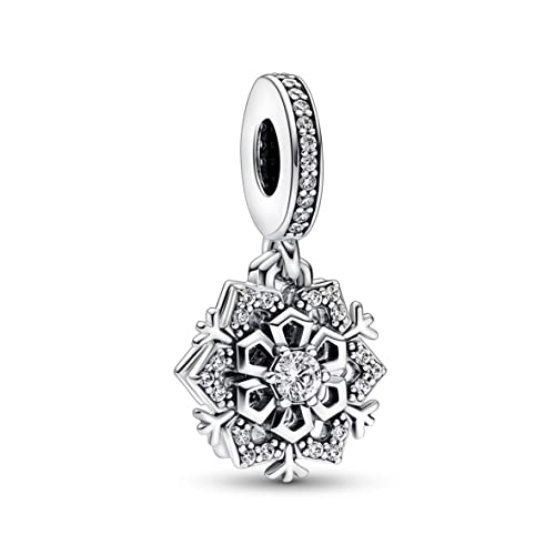 PANDORA Funkelnde Schneeflocke Doppelter Charm-Anhänger aus Sterling-Silber, Moments Collection, kompatibel Moments Armbändern, 792355C01 von PANDORA