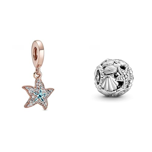 Pandora Sparkling Starfish Dangle Charm & Offen gearbeitetes Seestern, Muschel und Herzen Charm Silber, 11 x 11 x 9,8 mm von Pandora