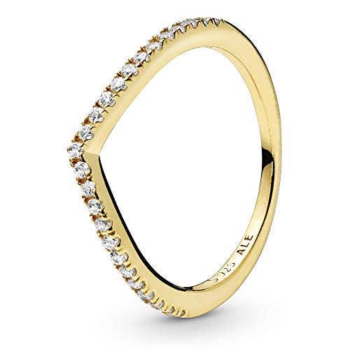 PANDORA Sparkling Wishbone Ring in Gold mit 14 Karat vergoldete Metalllegierung und Cubic Zirkonia Steinen Timeless Collection, Größe 52 von PANDORA